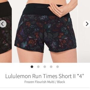 Lululemon Run Times Short II *4" 
Frozen Flourish Multi / Black